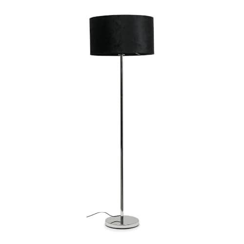 Image of ValueLights | Modern Standard Floor Lamp in a Silver Chrome Metal Finish with a Black Velvet Drum Shade | Floor Lamps, Home Décor & Improvement Essential | Included LED Bulb