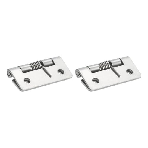 Image of sourcing map 2Pcs Spring Hinge, 1.5" Length 304 Stainless Steel Spring Loaded Hinges, Self-Closing Cabinet Hinges for Left and Right Hand Doors Cabinet Closet DIY Hardware, Silver (Exterior)