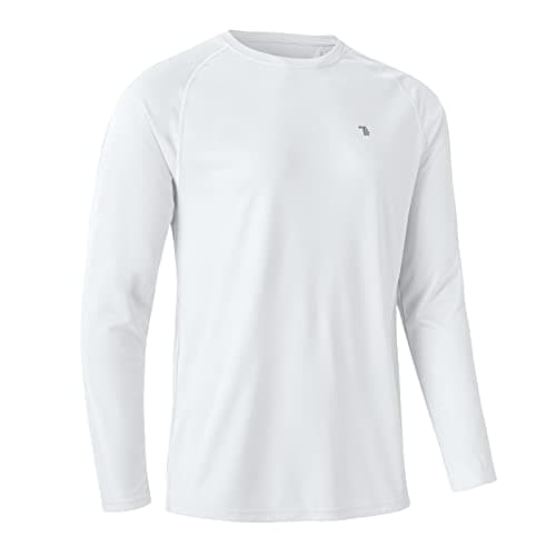 Image of Rdruko Mens Quick Dry Long Sleeve Tops Breathable Running Sport Gym T Shirts UV Sun Protection Hiking Fishing Shirt White L