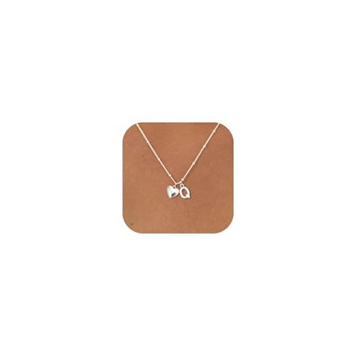 Image of KINHOPI Initial Necklace for Women Girl Silver Necklace A-Z Letter & Heart Pendant Dainty Station Chain Trendy Everyday Personalised Jewellery Gift, Initial Q