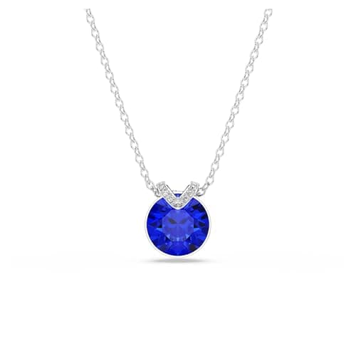 Image of Swarovski Bella V Pendant Necklace, Blue and Clear Round-Cut Crystals in a Rhodium-Finished Setting, Part of the Bella Collection