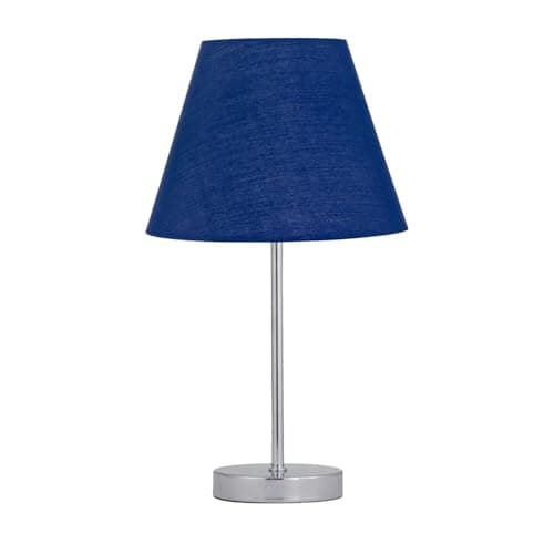 Image of firstchoicelighting Polished Chrome Table Lamp or Bedside Light, Modern Design, Navy Blue Shade, Height 35cm, LED Compatible