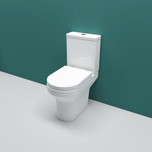 Image of Sky Bathroom Rimless Round Close Coupled Toilet Pan and Soft Close Seat Cistern Modern