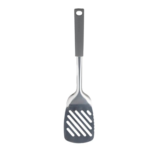 Image of Viners Soft Grip Slotted Turner | Stainless Steel Kitchen Utensil with Soft-Touch Handle, Hanging Loop & Dishwasher Safe Design | Grey & Silver Cooking Turner