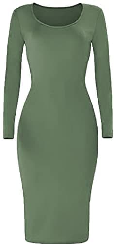 Image of Brezza Ladies Womens Plain Long Sleeve Scoop Neck Stretch Bodycon Maxi Midi Dress 8-26 Khaki