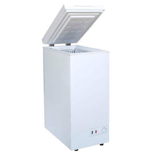 Image of SIA CHF60W White Chest Freezer with Removable Wire Basket, 53L Slimline Compact Freestanding Freezer, 36cm Wide, Adjustable Temperature Control, E Rated, 2 Years Parts And Labour Guarantee
