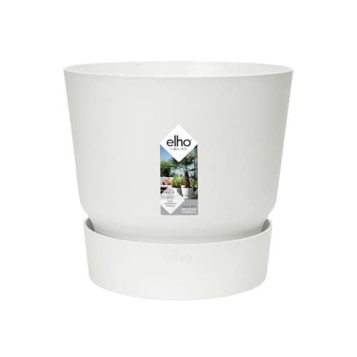 Image of elho Greenville Round 16 - Flower Pot with Integrated Water Reservoir - Indoor & Outdoor - 100% Recycled Plastic - Ø 16.0 x H 15.3 cm - White/White