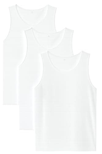 Image of COSHAL® 3 Vest Men's Black Sleeveless 100% Cotton Mens Tops Summer Tank Top for Gym Workout Men Tshirt Everyday Athletic Wear Running Undershirt Multipack Vest White L