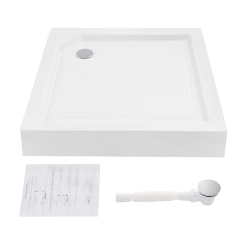 Image of 850 x 850 x 140mm White Bathroom Shower Tray, Square Shower Enclosure Base, Anti-Slip Shower Pan, Max. Load 260kg, with Adjustable Feet, for Enclosures Cubicles & Wet Room