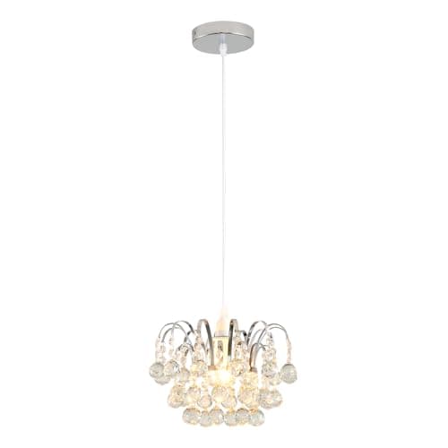 Image of HAUSPRO Florence Chandeliers Ceiling Lights Living Room, Crystal Pendant Light Fixture, Silver Lampshade, Flush Light Fittings Ceilings for Hallway, Bed & Dining Room Office