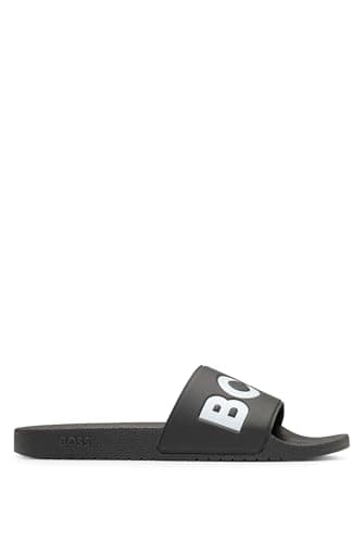 Image of BOSS Mens Aryeh Slid Italian-made slides with large logo detail Size 10