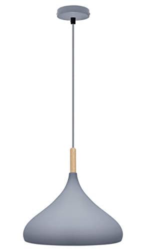 Image of Modern Vintage Grey Pendant Ceiling Light Lamp Shade Dome Wooden Detail M0136