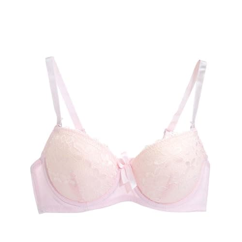 Image of Bras for Womens Lace Push Up Bra Ladies Support Balconette Underwear with Adjustable Straps, Romantic Floral Bras for Daily Wear Date Night Special Occasions L Pink