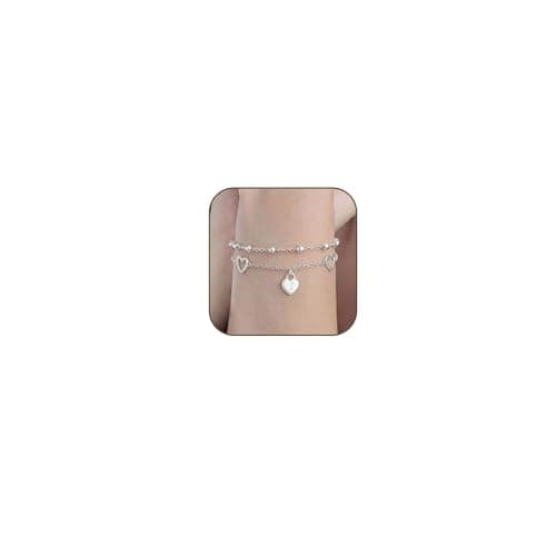Image of KLIFOWDY Initial Bracelet for Women Girls S925 Sterling Silver Letter A-Z Heart Pendant Layered Bracelet Christmas Birthday Gifts for Girls Daughter Sister Friends Jewellery (I)