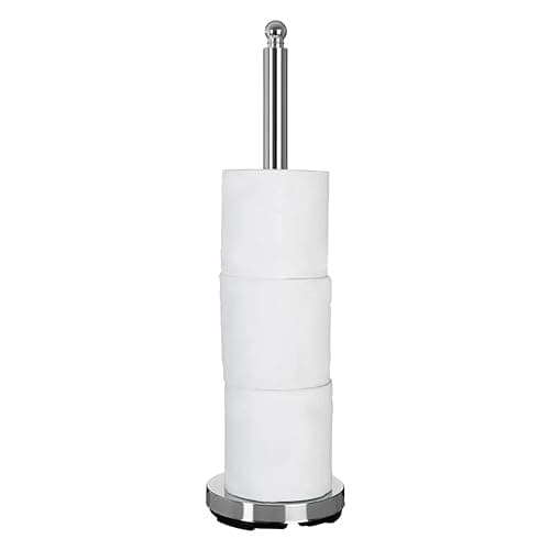 Image of Premier Housewares Chrome Toilet Roll Holder Free Standing Multi Rolls Tall Toilet Roll Stand Wide Base Toilet Paper Holder for Washroom Loo Roll Holder Bathroom Accessory