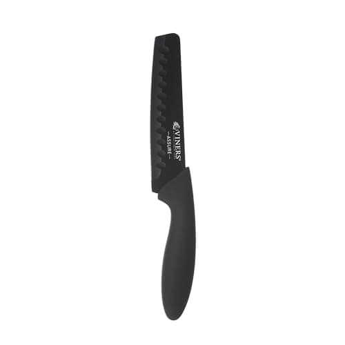 Image of Viners Assure 6” Santoku Knife Stainless Steel Blade with Squared Tip for Safety, Soft Grip Handle, Non-Stick Coating, Rust-Resistant, Ideal for Slicing Fish, Meat & Vegetables