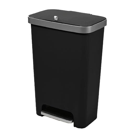 Image of Addis 50L Rectangular Kitchen Pedal Bin with Recycling Divider – Large Family Waste Bin, Flexible Waste & Recycling Use, Soft Close Lid, Metal Pedal, Black