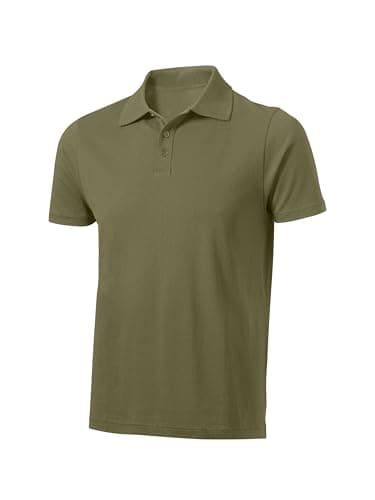 Image of Love My Fashions Mens Polo Shirts Short Sleeve & Knitted Collar, Regular Fit, Casual Plain Cotton T-Shirts for Adults Olive Green