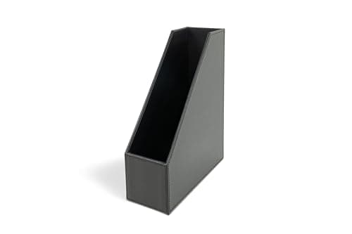 Image of Osco Faux Leather Magazine File Holder, A4 Standing File Box & Shelf Organiser for Documents, Brochures & Catalogues Storage with Felt Base, Magazine Rack for Home Office, Black