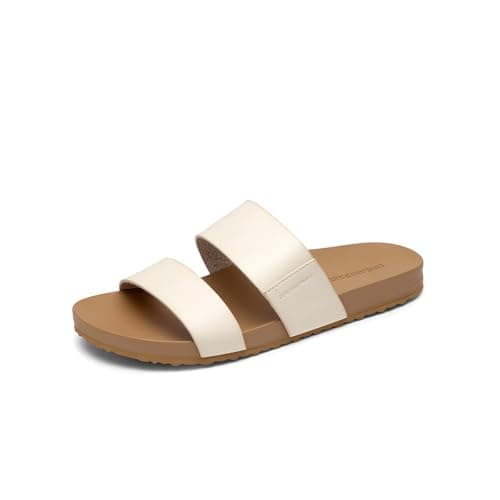 Image of DREAM PAIRS Women's Open Toe Slides Sandals Comfortable Arch Support Footbed Two Strap Slip-on Fashion Casual Beach Vacation Lightweight Flat Sandals Summer for Women,Size 7,Beige,SDSS26003W
