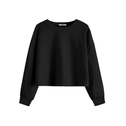Image of Arshiner Girls Crewneck Pullover Sweatshirt Children's Cotton Long Sleeve Shirts Tops Black 140