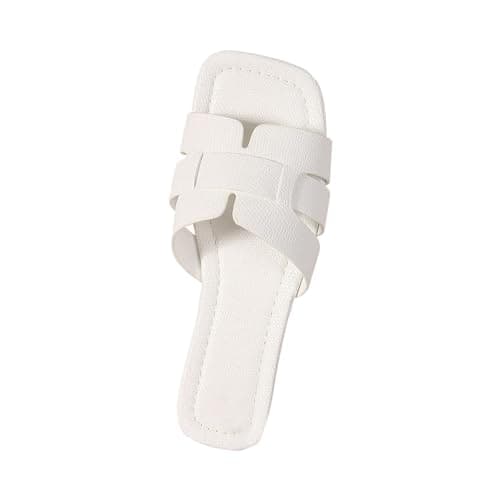 Image of Women Flat Sandals UK Sale Clearance,Ladies Square Toe Slides Beach Slippers Elegant H-Shape Design Sliders Summer Casual Flip Flops Comfy Slide Wide Fit Criss Cross Strap Slipper Shoes Size 3-7.5