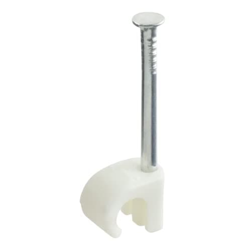 Image of GTSE Round White Cable Clips, For Cables 5-7 mm, Box of 100, Skirting Wire Nail Clips, Cable Tacks for Ethernet, Electrical Cables, Walls