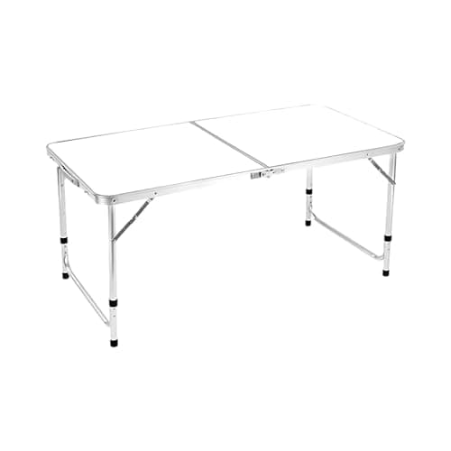 Image of BARGAIN FACTORY 4ft Heavy Duty Folding Table Picnic Table Sturdy Metal Frame With Handle, Adjustable Height Portable Waterproof Easy to Carry Ideal for BBQ Party Camping, Beach, Indoor & Outdoor Use