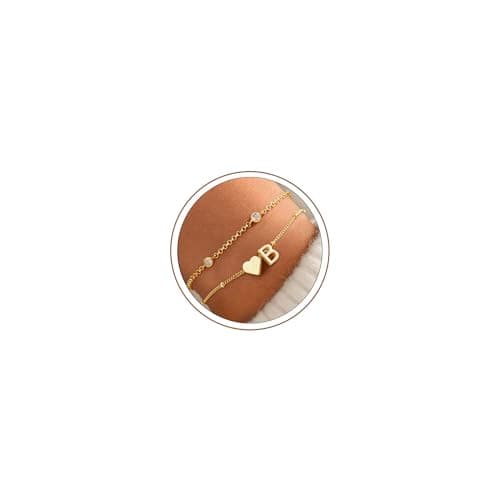 Image of Turandoss Initial Bracelets for Womens Gold Heart Bracelet with Initial B Letter Bracelet for Teenage Girls Gifts for Mum Kids Girls Women Girlfriend Jewellery Gift for Her