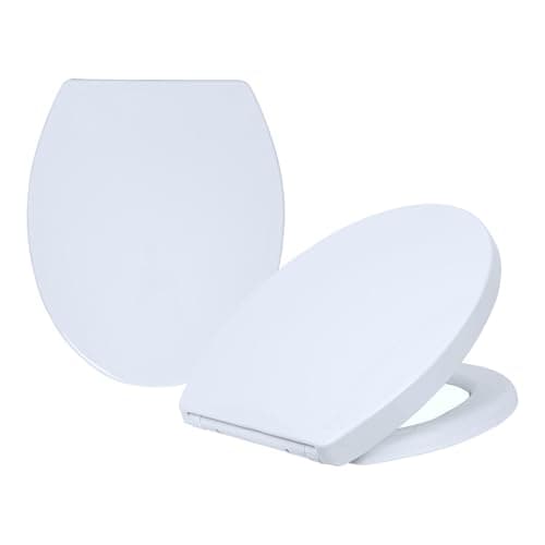 Image of Harbour Housewares Soft Close Toilet Seats for Oval Toilets - White - Pack of 2 - Anti-Bacterial Bathroom Bowl Loo Cover Durable Adjustable Hinges Quick Release Toilet Seat Soft Close with Fixings