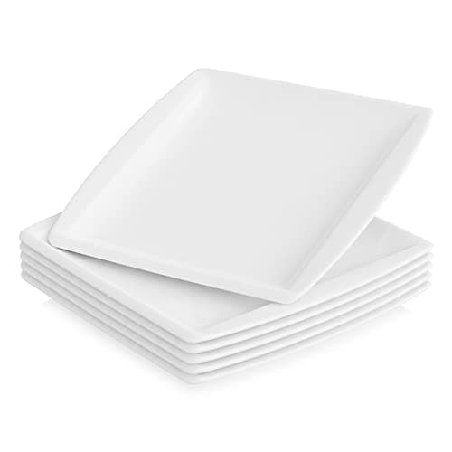 Image of MALACASA Dinner Plates Set of 6，7.8'' Ivory White Dinner Plates for Kitchen, Porcelain Square Plate Set for Dessert, Salad, Appetizer,Pasta, Snack and More, Series Blance