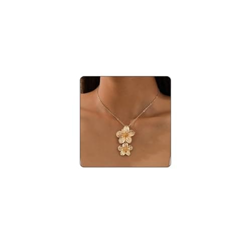 Image of CharmBurst Gold Floral Necklace, Women's Long Chain with Pleated Flower Pendant, Waterproof, Layering, Occasion & Everyday Wear, Thoughtful Gift