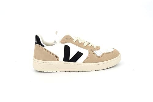 Image of Veja V-10 CHROMEFREE Mens Casual Trainers in White Black Sahara - 8 UK