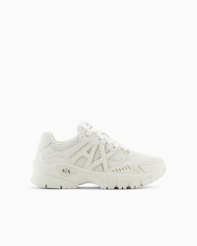 Image of Armani Exchange Women's Speed Low Cut, Mesh Detail, Big Side Logo Trainers, White+Pale, 38.5 EU, White Pale, 5.5 UK