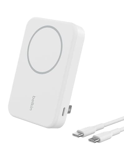Image of Belkin BoostCharge Pro Wireless Power Bank 8000mAh with Qi2, MagSafe Compatible Portable Charger + Built-in Pop-up Kickstand, For iPhone 17, iPhone Air, 16, 15, 14, Pixelsnap and More - White