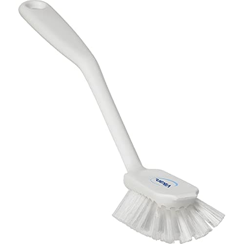 Image of Vikan 42375 Dish Brush with Scraping Edge, White, Medium, 280mm Length, 60mm Width, 55mm Height