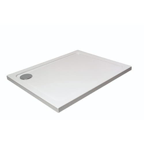 Image of Balterley 1200 x 760 mm Rectangular Shower Tray, Slimline Shower Trays, Durable Stone Resin Base Trays for Bathroom Enclosure Cubicle, Corner Waste Rectangular Tray for Wetroom Showers (White)