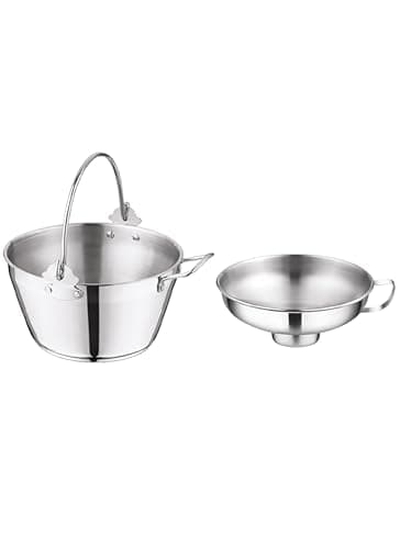 Image of Penguin Home 5L Maslin Pan with 14cm Wide Neck Jam Funnel, Stainless Steel Pot with Steel Canning Funnel for Preserving Combo Maslin Pan & Jam Funnel with Side Handle