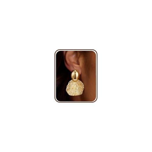 Image of YADOCA 925 Sterling Silver Earrings 14K Gold Plated Drop Dangle Earrings for Women Chunky Statement Earring Hypoallergenic Hammered Fan-Shaped Lightweight Gold Earring for Women
