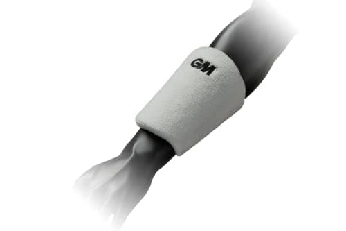 Image of Gunn & Moore GM Cricket | Protective Wrist Guard | Hard Outer Shell with High-Density Shock-Absorbing Foam | Pre-Curved Shape for Comfort | Soft Touch Towelling Sweatband | White | Adult Ambidextrous