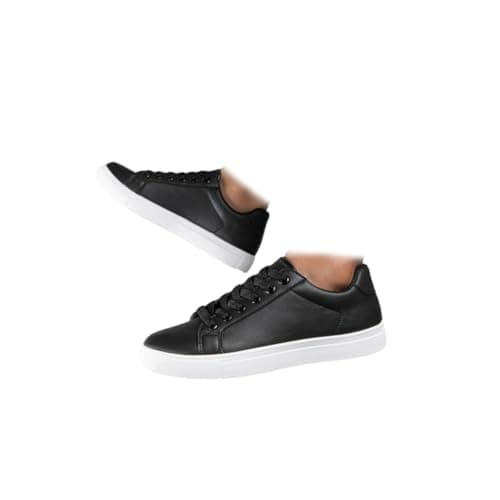 Image of Men's White Tennis Shoes Fashion Trainers Low Top Lace-Up Flats, Classic Casual Comfortable Non Slip Walking Flat Sneakers Skateboard (Black White,42EU)