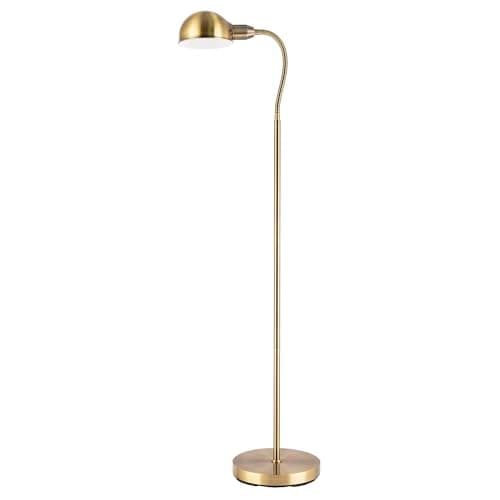 Image of Happy Homewares Traditional Antique Brass Task Reading Floor Lamp with Spring Coiled Adjustable Head | Inline Foot Switch Button | 140cm Height