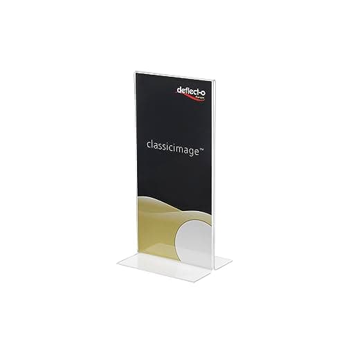 Image of Deflecto 1/3 A4 Portrait Stand Up Sign Holder, Stall Display Stand, Menu Stand, Leaflet Display Stand, Document Holder, Menu Holders for Tables