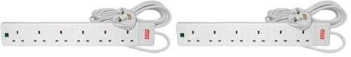 Image of Mercury | 6 Gang Extension Lead with Surge Protection | UK Plug Socket Power Strip | 2 Metre Cable | 13A Fused | BS1363/A Certified | Neon Indicator | Wall Mountable | Home & Office | White