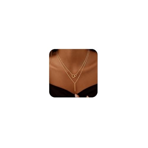 Image of VIROMY Gold Necklace for Women 14K Gold Plated Hammered Circle Pendant Necklace for Women Charm Layered Stackable Chain Dainty Mom Jewellery Gifts