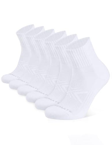 Image of CLOSEMATE Mens Sports Quarter Ankle Socks Anti-Blister Cushioned Trainer Running Athletic Socks for Women Breathable Cotton Performance Walking Socks 6 Pairs(6 White-A, Size L)
