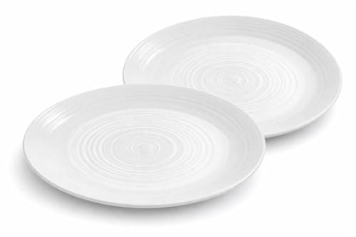 Image of Comptoir de famille 26cm Dinner Plates Set of 2 - White Porcelain Dinner Set for Pasta, Salads & Main Courses - Ripple Design, Microwave & Dishwasher Safe