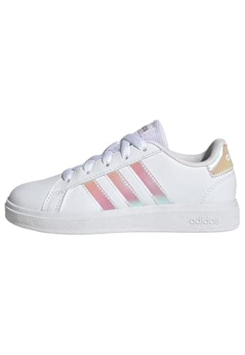 Image of adidas Unisex Kids Grand Court Lifestyle Lace Tennis Shoes, Cloud White/Iridescent/Cloud White, 2.5 UK