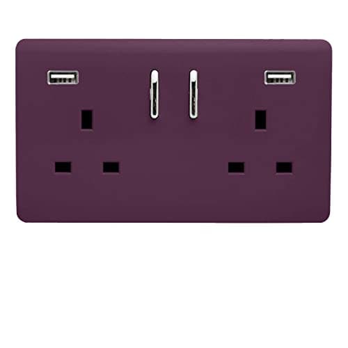 Image of Trendi 2 Gang Artistic Modern Glossy 13 Amp 2 x 3.1mA USB Switched Plug Socket Plum