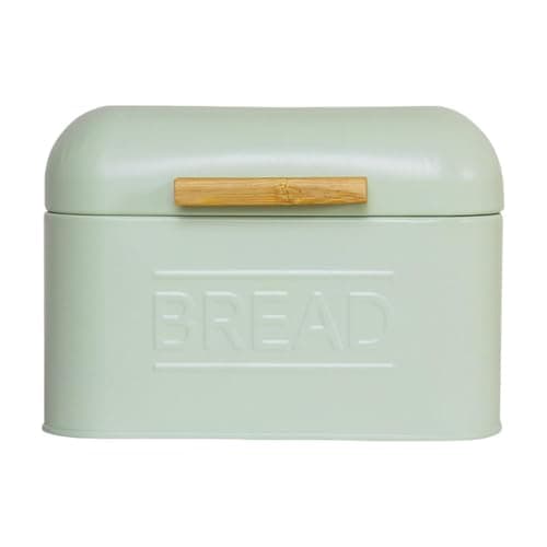 Image of Colcolo Bread Food Storage Box, 20 * 20 * 15cm Vintage Metal Bread Bin with Lid Power Coated Iron with Painted Text Kitchen Storage Multipurpose Organization Bread Bin for Kitchen, light Green